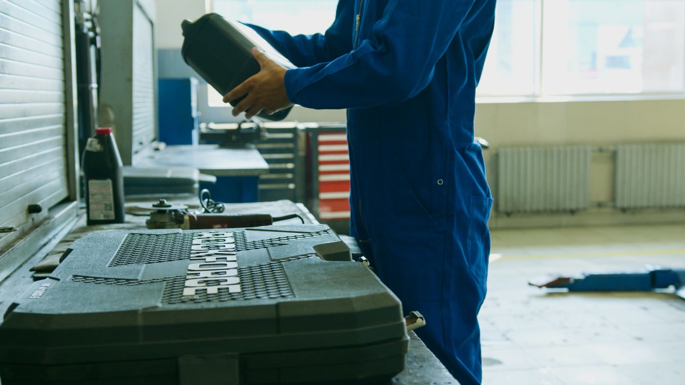 Fully synthetic engine oil being prepared for a service